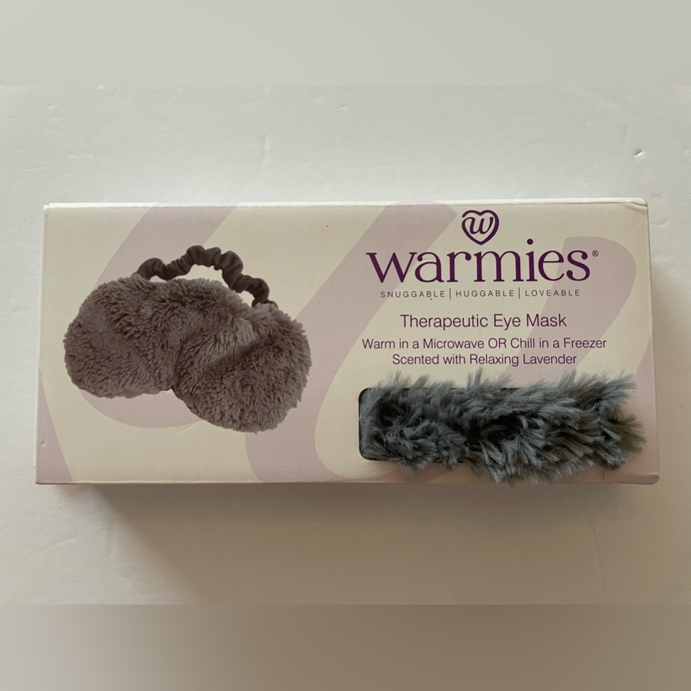 New Warmies Therapeutic Eye Mask Gray Scented with Lavender use Warm or Chill